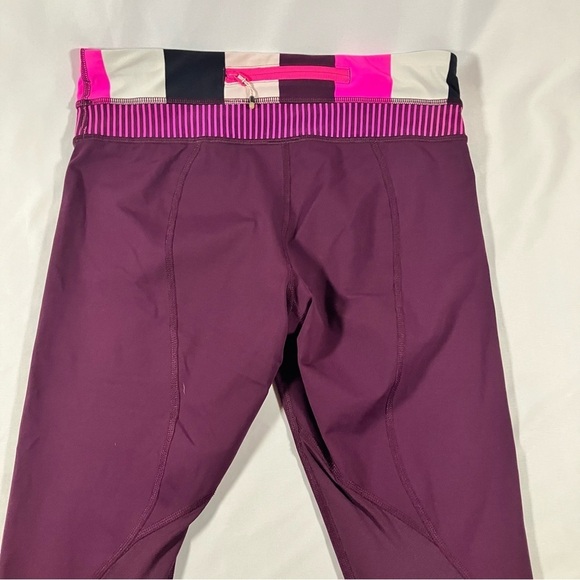 Lululemon Run Inspire Crop II Plum Pow Stripe Raspberry Glo Light Hyper Stripe 6 - Picture 8 of 10